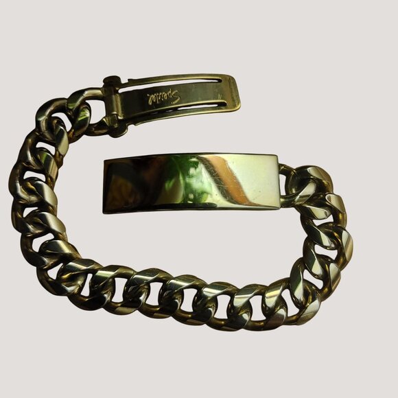 Mens Bracelet Gold Tone Speidel Vintage Half Inch ID Chain Link Design Clasp - Picture 6 of 13